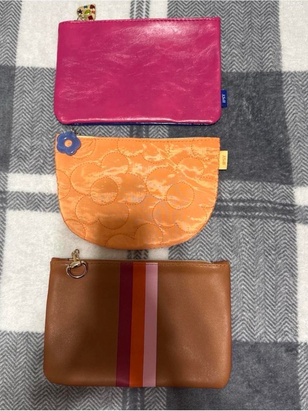 ipsy Pink, Orange and Brown Cosmetic Pouch Set